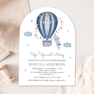 Upp Upp och Bort Blå Varm Luft Ballong Baby Shower Inbjudningar