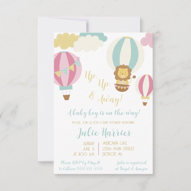 Upp, upp och bort! Ett pojke är på väg! Inbjudningar (Framsida)