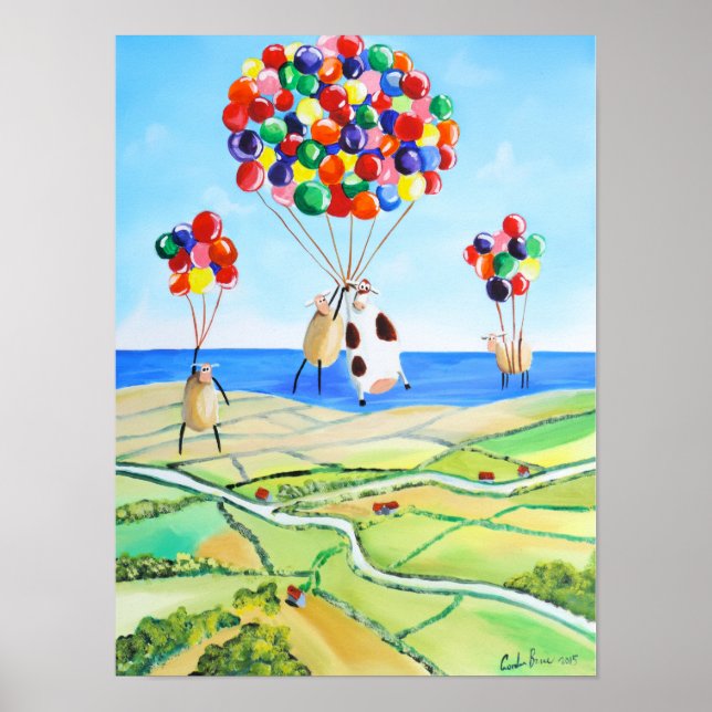 Upp-, upp- och bort ko- och fårballonger poster (Framsidan)