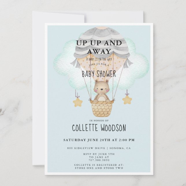 Upp Upp Och Bort Varm luftballong Baby Shower  Inbjudningar (Framsida)