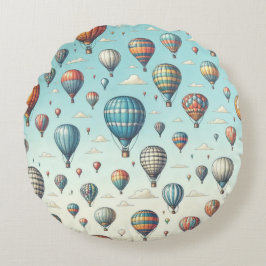 Upp, upp och bort! Viktiga Luftballonger Rund Kudde