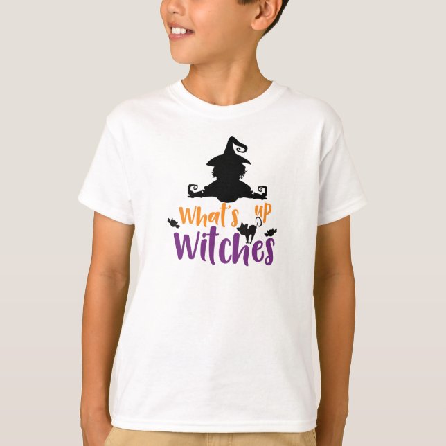 Upp-vitor, Witch, Katt, Fladdermöss, Halloween T Shirt (Framsida)