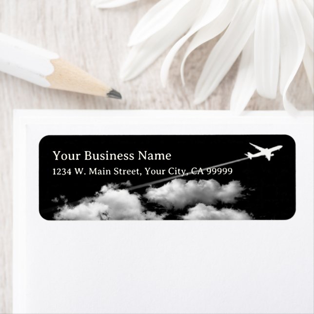 Uppåt i flygkontrail på hög höjd över Himmel Returadress Etikett (Insitu)