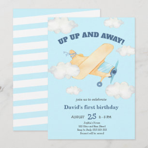 Uppåt och bort 1:a pojken Birthday Blue Inbjudningar