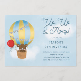 Uppåt och bort Blå Luftballongen Birthday Inbjudningar