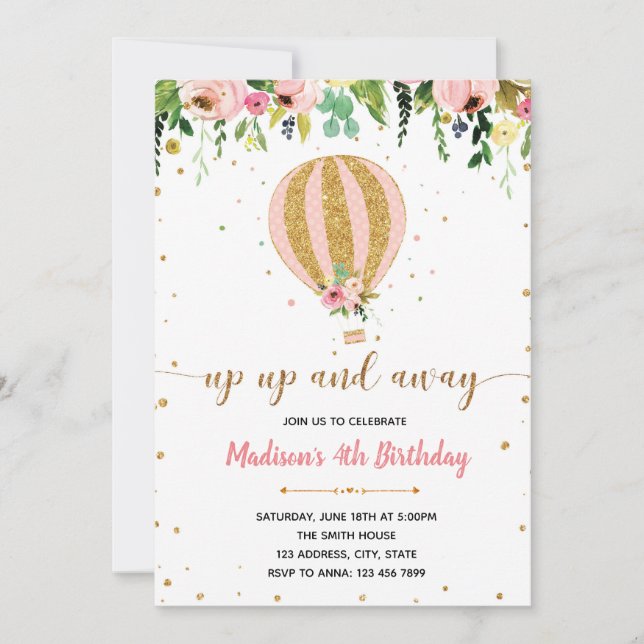 Uppåt och bort födelsedagsinbjudan inbjudningar (Framsida)