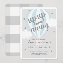 Uppåt och bort Luftballong Blå födelsedag Inbjudningar