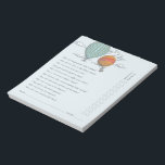 Uppåt och bort Luftballong för överordnad Frågetid Anteckningsblock<br><div class="desc">Anteckningsblocket är ett spel för uppåtriktad och avgående vintage-luftballong med temat babydusch. Det är enkelt att riva av lakan med en lista med frågor för att fråga föräldrarna om de vill be dem om det i förväg (så att du vet svaret på högerna) och sedan fråga dina party-gäster om vem...</div>