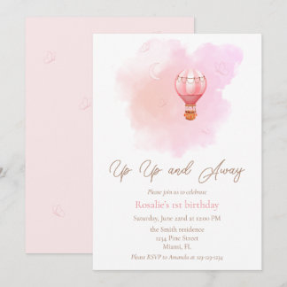 Uppåt och bort Luftballong Första födelsedag Inbjudningar