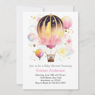 Uppåt och bort Rosa Äventyr Baby Shower Inbjudningar