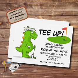 Uppåt tröttad Golf Dinosaur Player-Tecknad Inbjudningar