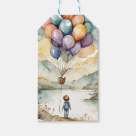 Uppåt, upp och bort, ballonger på födelsedagen presentetikett