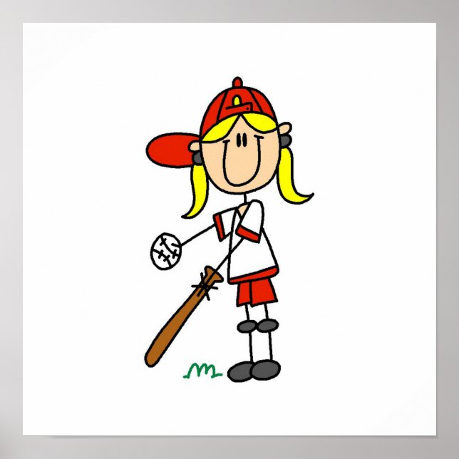 Uppåt vid Fladdermus Girl Stick figur Baseball-gåv Poster (Framsidan)