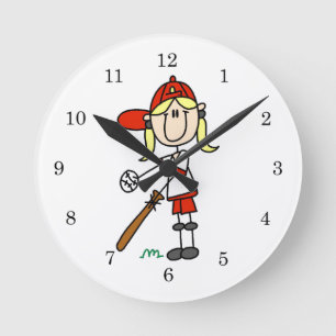 Uppåt vid Fladdermus Girl Stick figur Baseball-gåv Rund Klocka