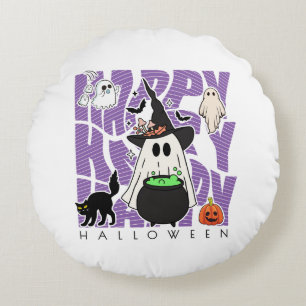 Uppåtriktad Roligt   Happy halloween Magic & MisCh Rund Kudde