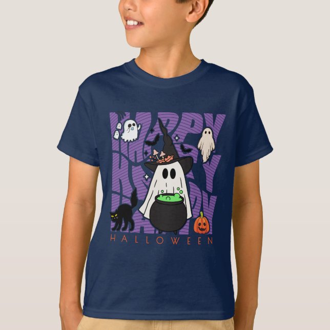 Uppåtriktad Roligt | Happy halloween Magic & MisCh T Shirt (Framsida)