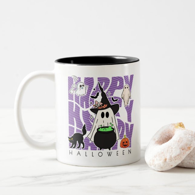 Uppåtriktad Roligt | Happy halloween Magic & MisCh Två-Tonad Mugg (Med munk)