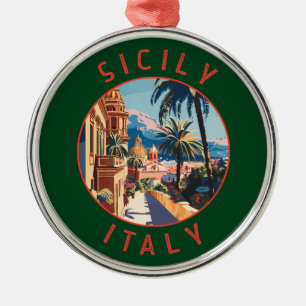 Uppåttryckt cirkel med Italien återcirkel Julgransprydnad Metall