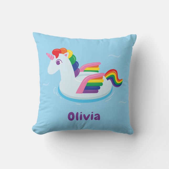 Uppblåsbar enhörning pool flyter barn rum dekor kudde (Framsida)