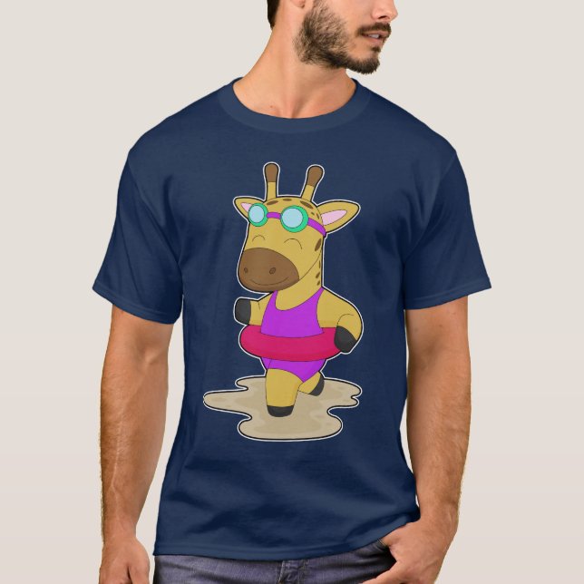 Uppblåsbar flotte för simning med giraff sommartid t shirt (Framsida)