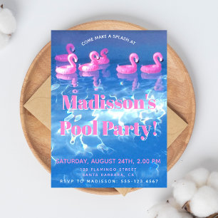 Uppblåsbara flamingos i poolen - Pool Party Inbjudningar