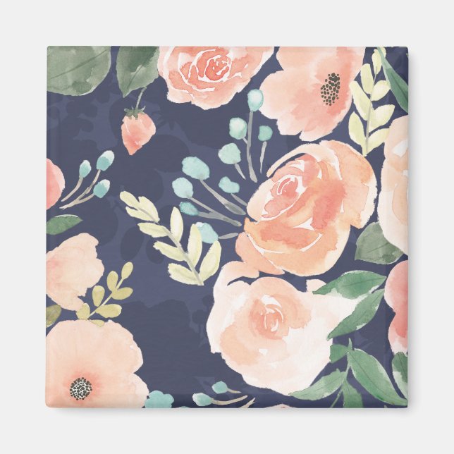 Uppblåst glädje | Persika och blå Ro & Poppies Magnet (Framsidan)