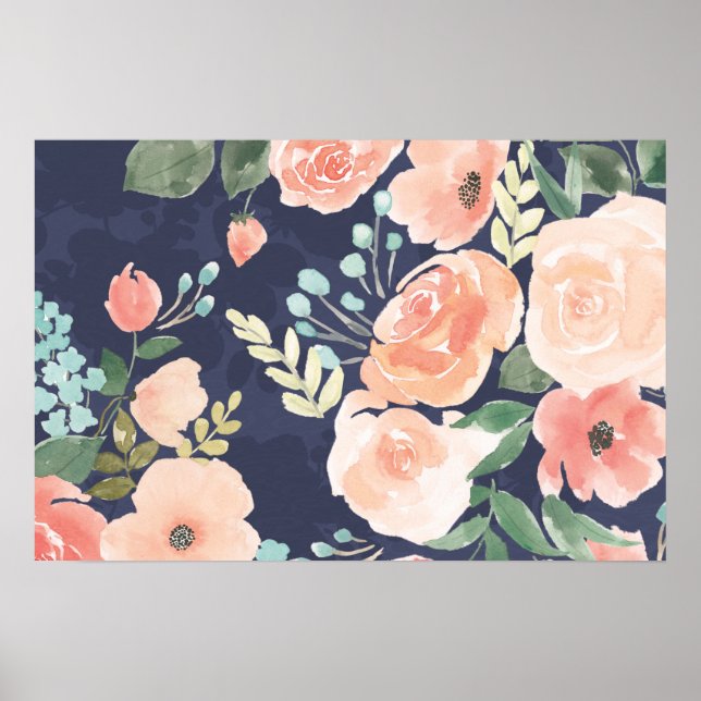 Uppblåst glädje | Persika och blå Ro & Poppies Poster (Framsidan)