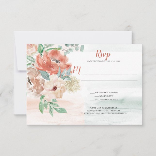 Uppblommande Akvamarinfärg Blommig RSVP OSA Kort (Framsida)