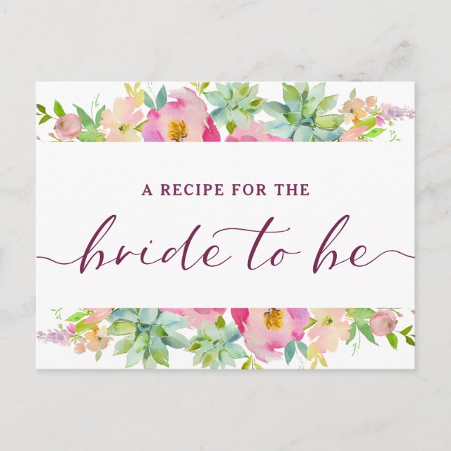 Uppblommande Chic Mint & Blush Brud att Bli Recept Meddelande Vykort (Framsida)