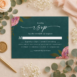 Uppblommande Chic Tealgrön Måltidval RSVP-kort OSA Kort