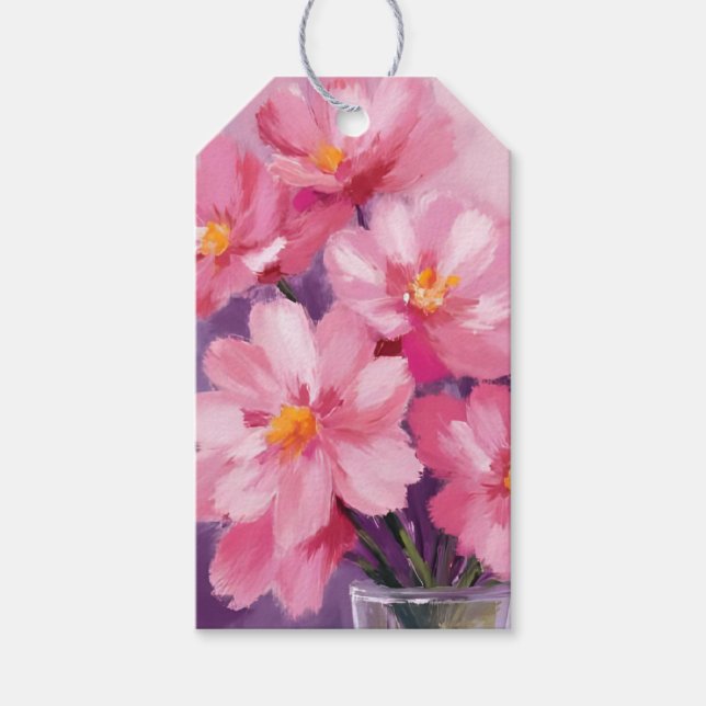 Uppblommande Rosa Kronblad | Blommålning Akvarell Presentetikett (Framsidan)