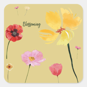 Uppblomstring Fyrkantigt Klistermärke