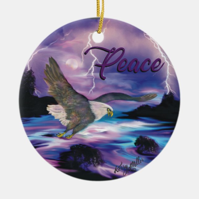 Uppblossande Öagle Spredning Peace Julgransprydnad Keramik (Framsidan)