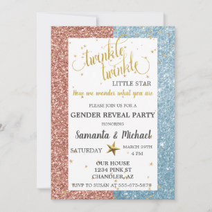 Uppbörd för Twinkle Star Glitter Gender Guld Party Inbjudningar