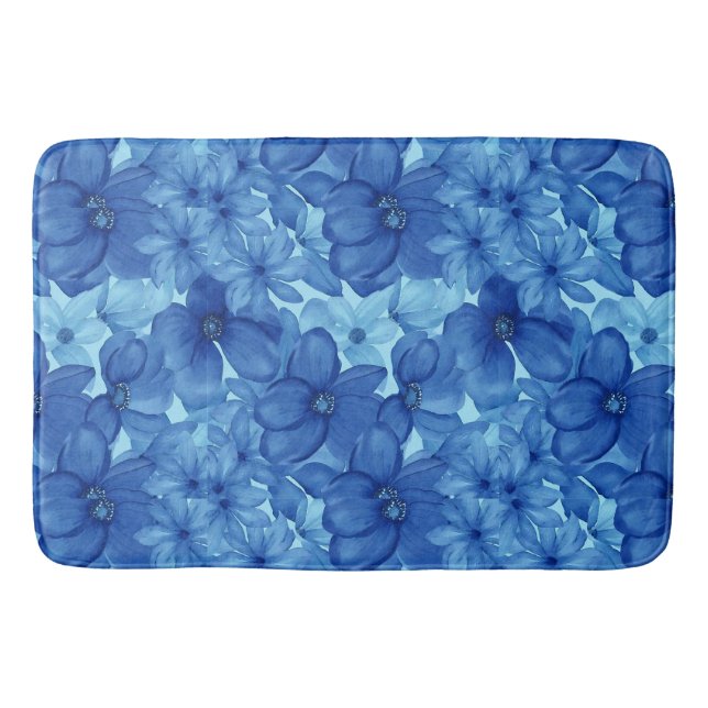 Uppdatera Blommigten Bath Mat med blå vattenfärg Badrumsmatta (Framsidan)