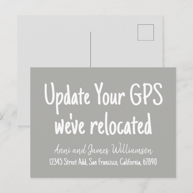 Uppdatera din GPS-tilläggsinformation Vi har flytt Helg Vykort (Fram/baksida)