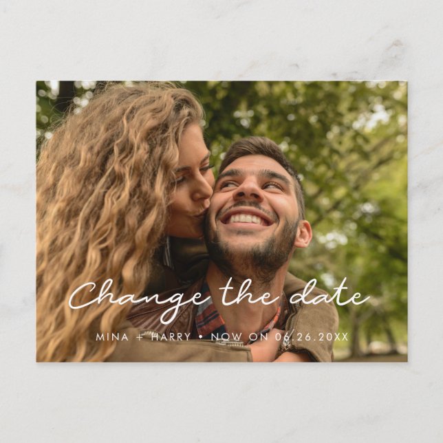 Uppdatera enkelt bröllop Ändra datum Vykort (Framsida)