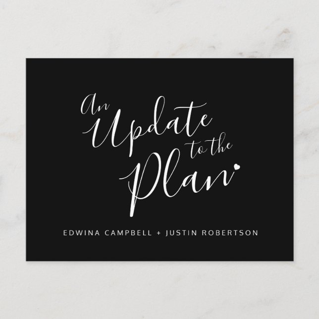 Uppdatera till svartvitt hjärtbröllop avbrutet meddelande vykort (Framsida)