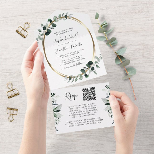 Uppdaterad Eucalyptus Guld QR Code OSA Bröllop (Skapare uppladdad)
