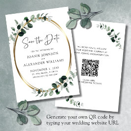 Uppdaterad QR-kod Eucalyptus Greenery Guld Spara Datumet