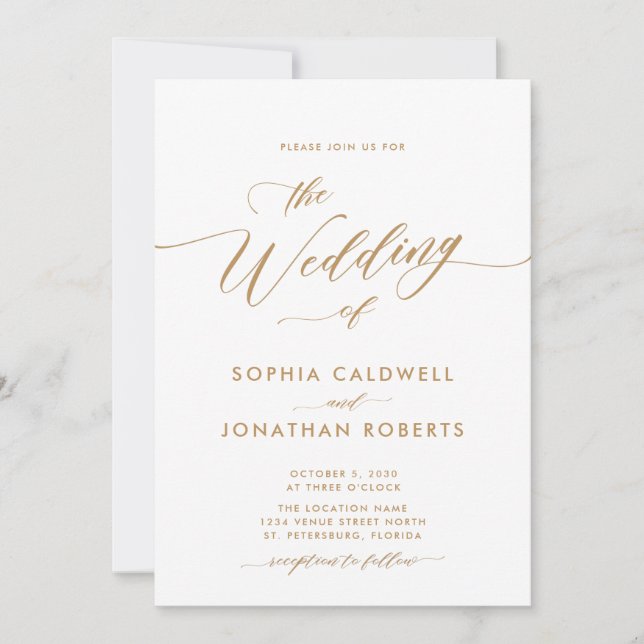 Uppdaterade allt i One Guld Calligraphy Bröllop Inbjudningar (Framsida)