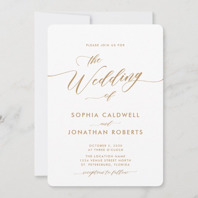 Uppdaterade allt i One Guld Calligraphy Bröllop Inbjudningar (Framsida)