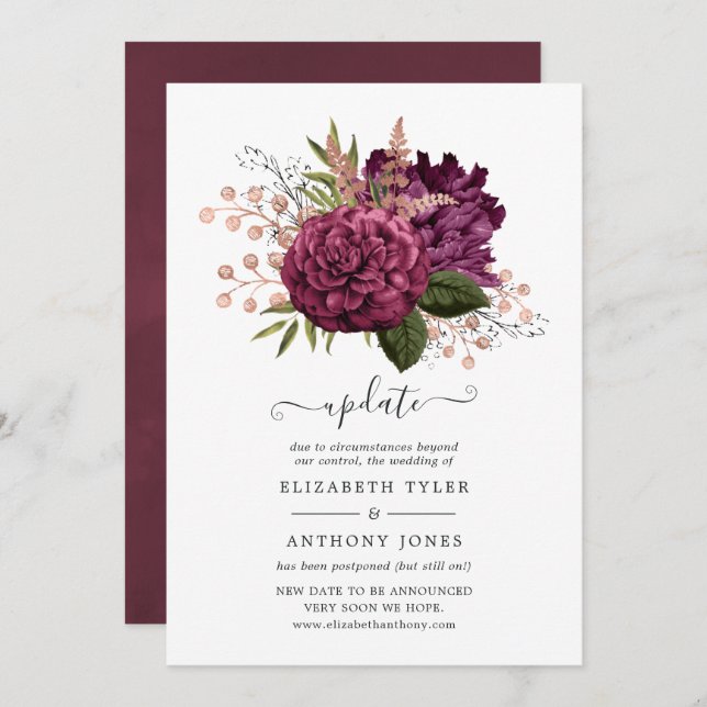 Uppdatering av Marsala & Ro Guld Blommigt Vintage  Inbjudningar (Fram/baksida)