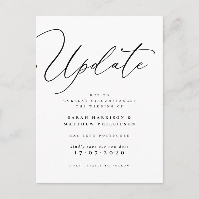 Uppdateringsskript uppskjuten bröllopsannons inbjudan vykort (Framsida)