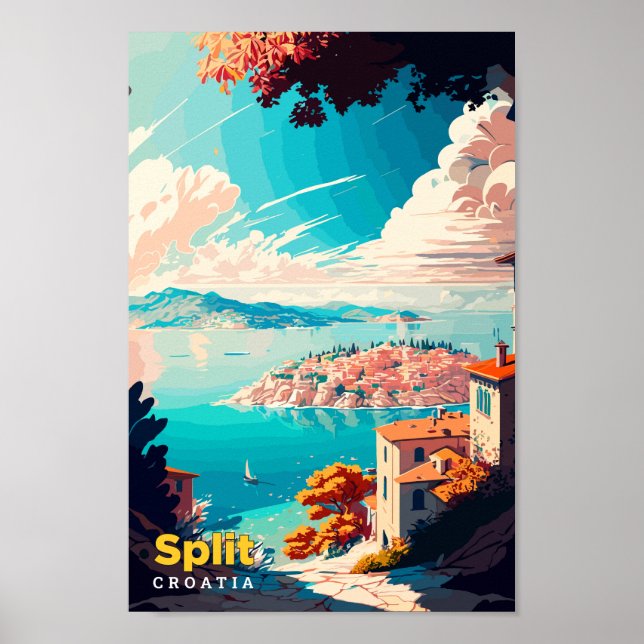 Uppdela illustration av Kroatiens Travel Art-Vinta Poster (Framsidan)