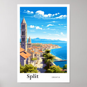 Uppdela illustration av Kroatiens Travel Art-Vinta Poster