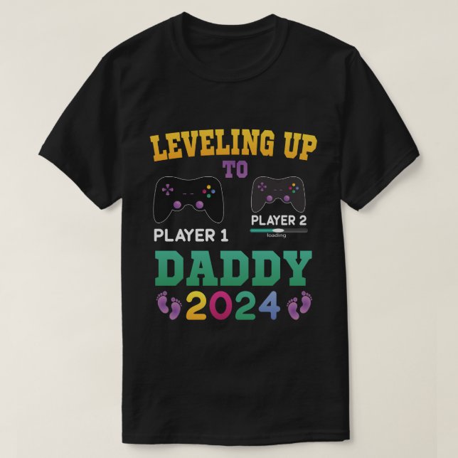 Uppdelad till pappa 2024, Gamer Ny pappa 2024 T Shirt (Design framsida)