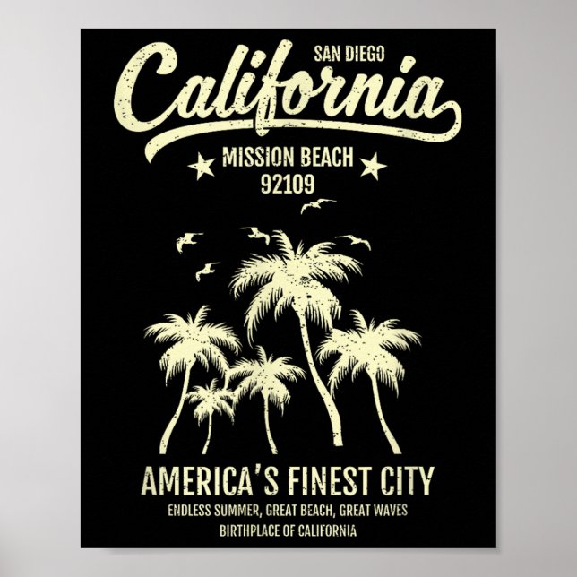 Uppdrag Beach Ca 92109 Summer Vacation San Diego C Poster (Framsidan)