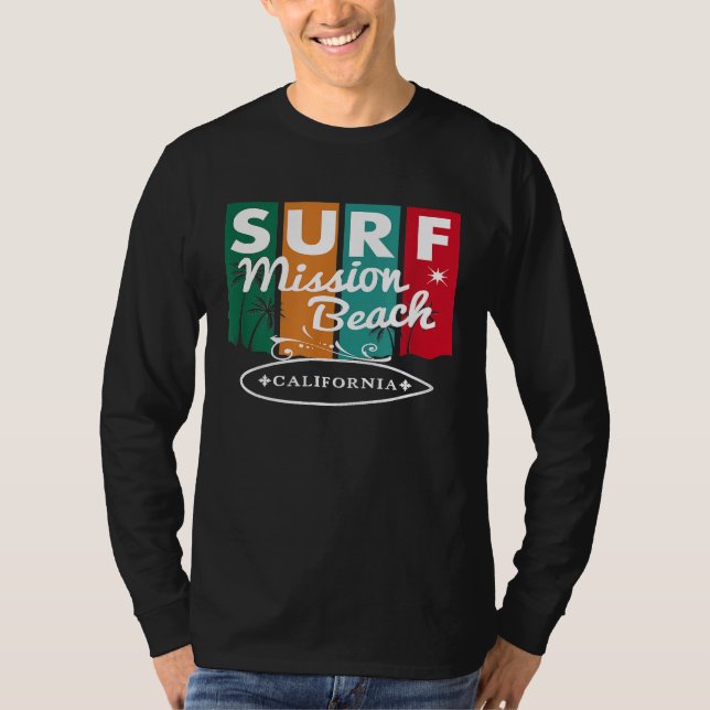 Uppdrag Beach California Surfa Surfboard Retro Vin T Shirt (Framsida)