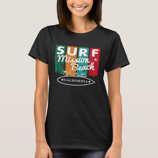 Uppdrag Beach California Surfa Surfboard Retro Vin T Shirt (Framsida)